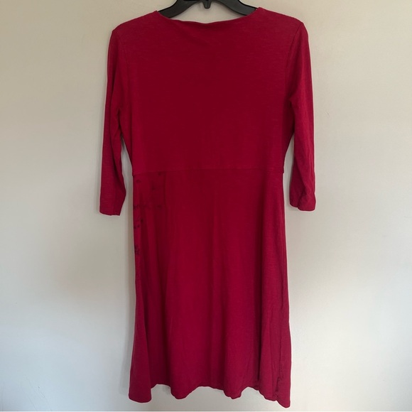 Horny Toad Rosalinda Dress Size Medium Red Organic Cotton Blend Ruched Midi - Picture 12 of 12